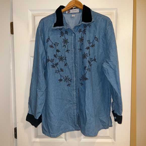 Passion-1 denim button down shirt. Size 2X - Picture 1 of 4